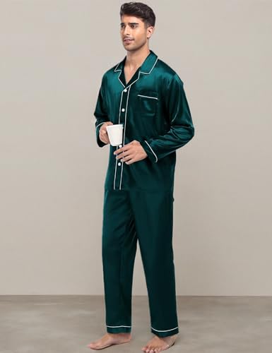 Women & Men Satin Pajamas Set Couple Matching Pajamas Long Sleeve Sleepwear Button Down Loungewear 2 Pcs Pj Set