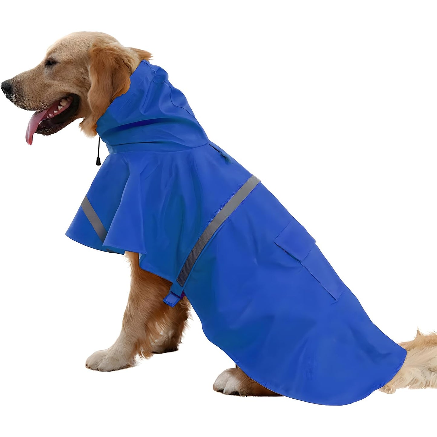 Dog Raincoat Adjustable - Pet Dinosaurs Water Proof Clothes Lightweight Rain Jacket Poncho Hoodies with Strip Reflective Blue