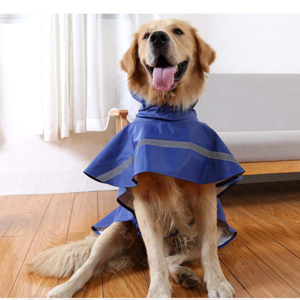 Dog Raincoat Adjustable - Pet Dinosaurs Water Proof Clothes Lightweight Rain Jacket Poncho Hoodies with Strip Reflective Blue