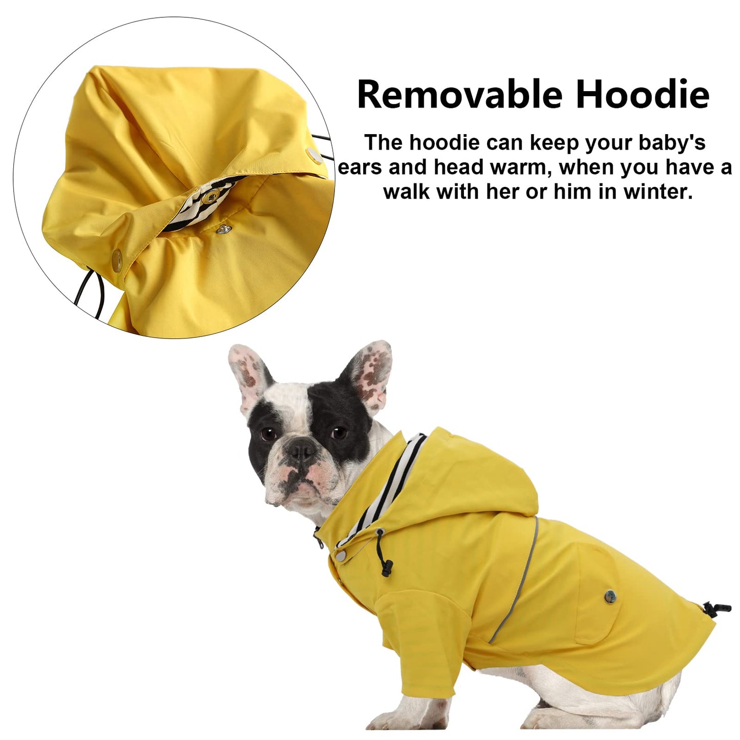 Dog Zip Up Dog Raincoat with Reflective, Rain/Water Resistant, Adjustable Drawstring, Removable Hood, Dog Raincoats with Legs 8lbs to 80lbs Available - Red - Small
