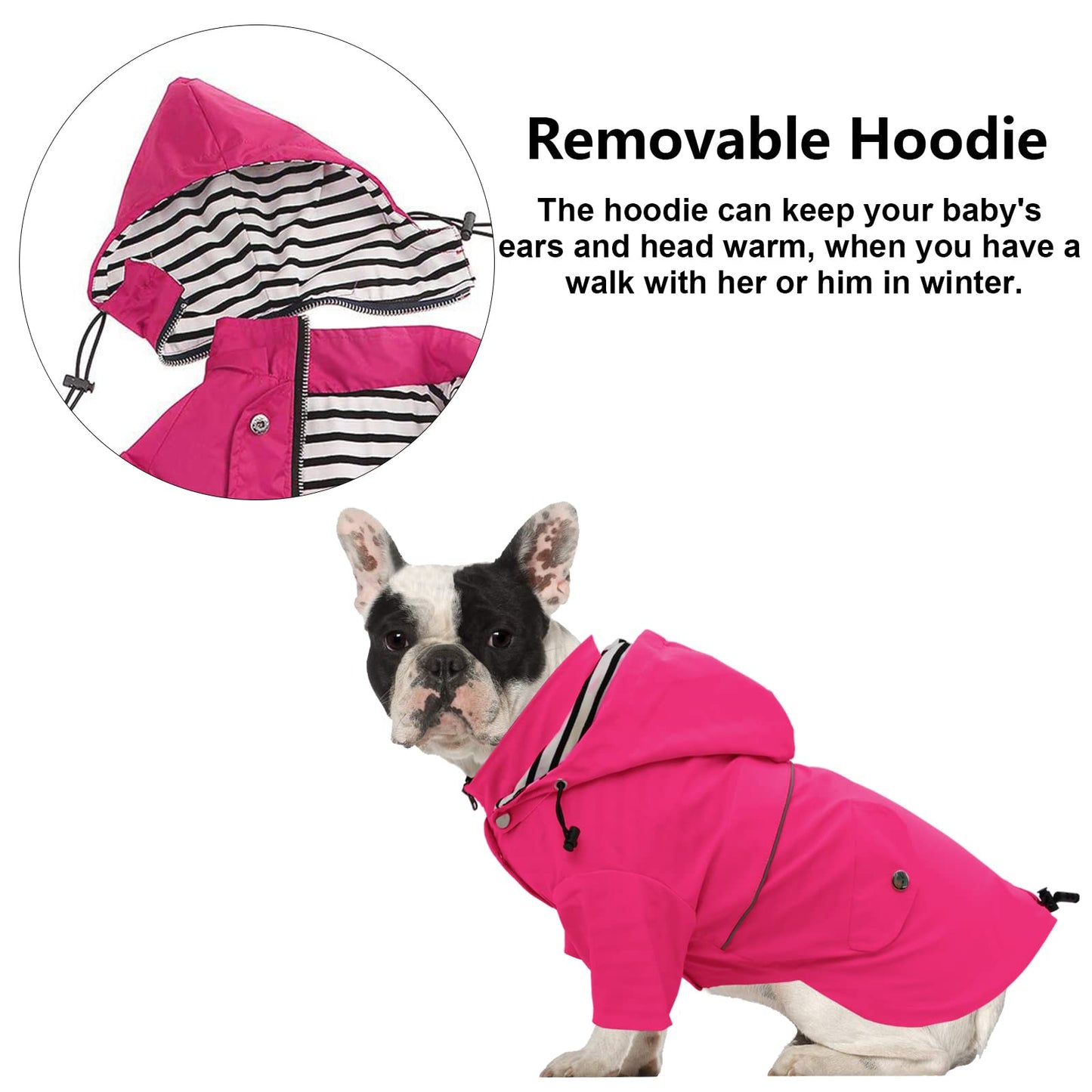 Dog Zip Up Dog Raincoat with Reflective, Rain/Water Resistant, Adjustable Drawstring, Removable Hood, Dog Raincoats with Legs 8lbs to 80lbs Available - Red - Small