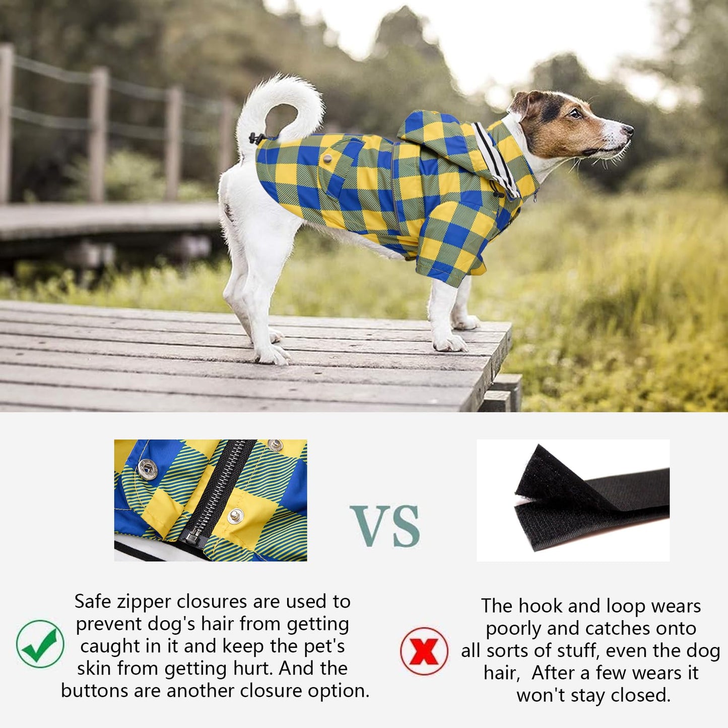 Dog Zip Up Dog Raincoat with Reflective, Rain/Water Resistant, Adjustable Drawstring, Removable Hood, Dog Raincoats with Legs 8lbs to 80lbs Available - Red - Small