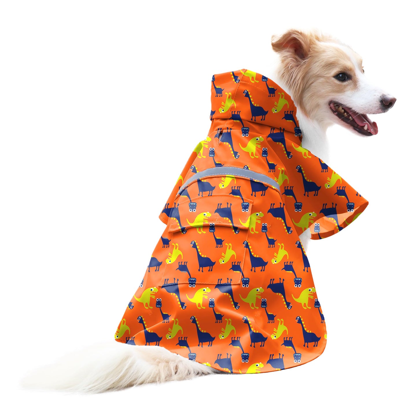 Dog Raincoat Adjustable - Pet Dinosaurs Water Proof Clothes Lightweight Rain Jacket Poncho Hoodies with Strip Reflective Blue