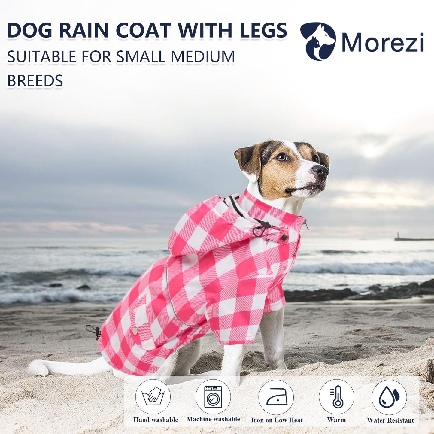 Dog Zip Up Dog Raincoat with Reflective, Rain/Water Resistant, Adjustable Drawstring, Removable Hood, Dog Raincoats with Legs 8lbs to 80lbs Available - Red - Small