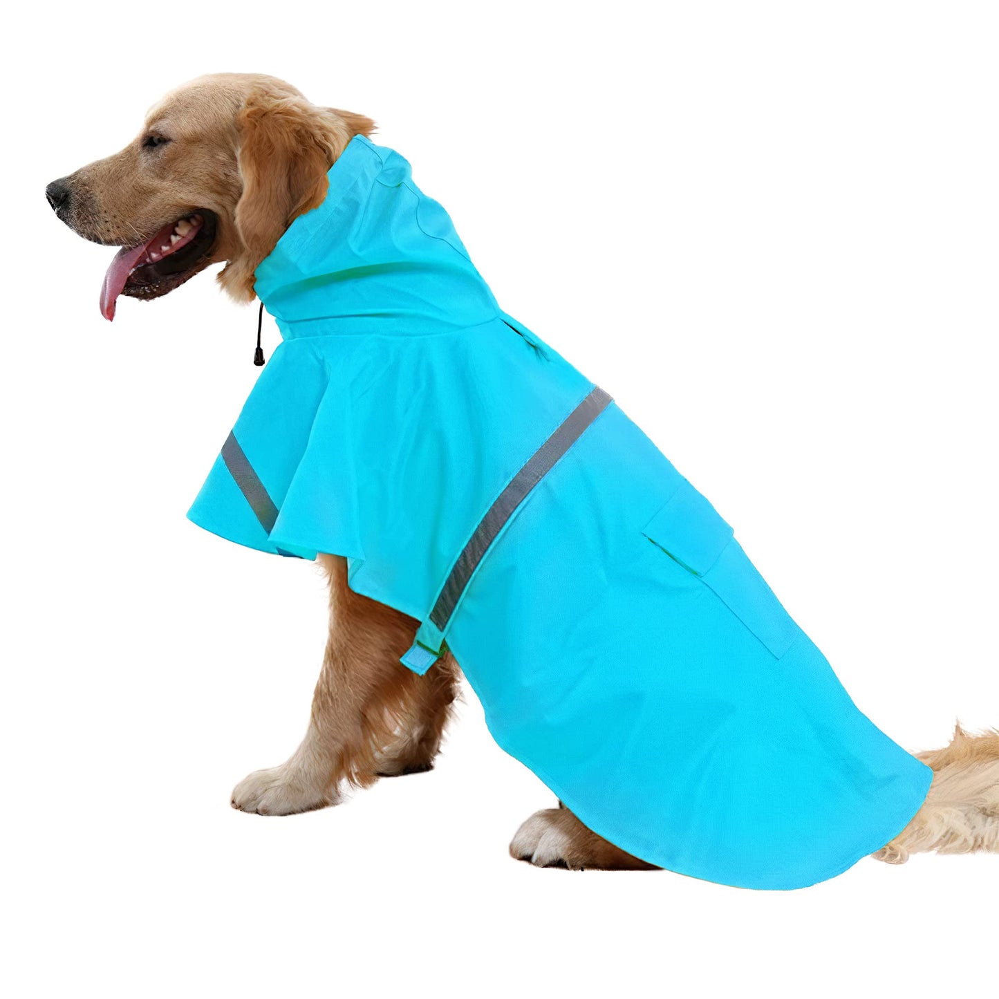 Dog Raincoat Adjustable - Pet Dinosaurs Water Proof Clothes Lightweight Rain Jacket Poncho Hoodies with Strip Reflective Blue