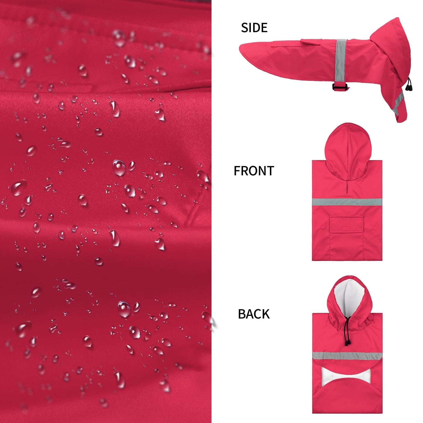 Dog Raincoat Adjustable - Pet Dinosaurs Water Proof Clothes Lightweight Rain Jacket Poncho Hoodies with Strip Reflective Blue