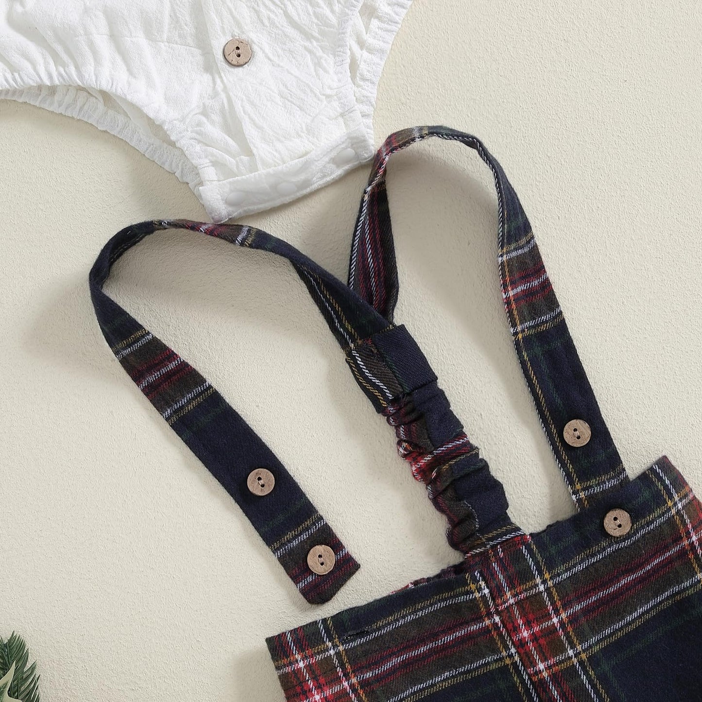Newborn Baby Boy Gentleman Long Sleeve Bow Tie Romper Plaid Suspender Pants 2Pcs Christmas Clothes Set