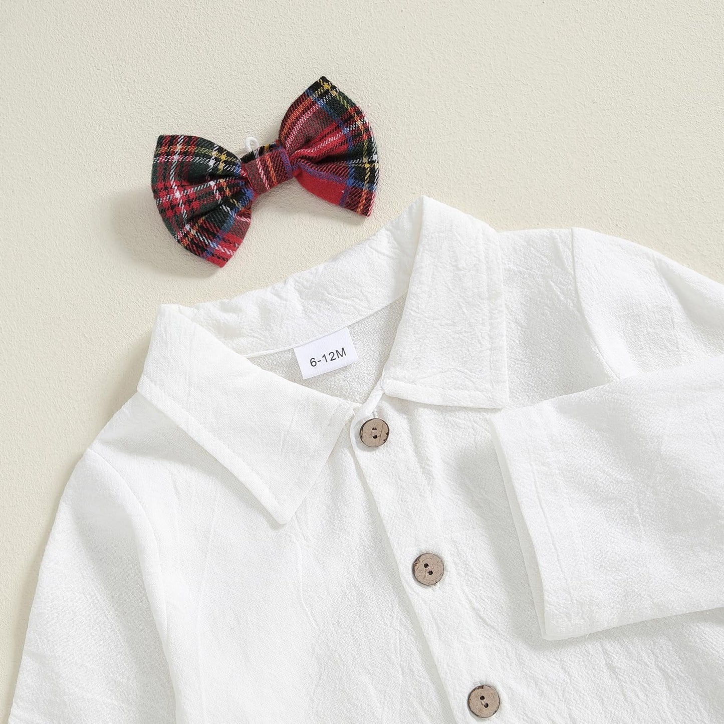 Newborn Baby Boy Gentleman Long Sleeve Bow Tie Romper Plaid Suspender Pants 2Pcs Christmas Clothes Set