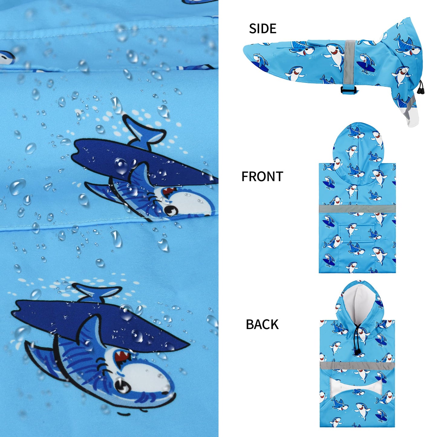 Dog Raincoat Adjustable - Pet Dinosaurs Water Proof Clothes Lightweight Rain Jacket Poncho Hoodies with Strip Reflective Blue