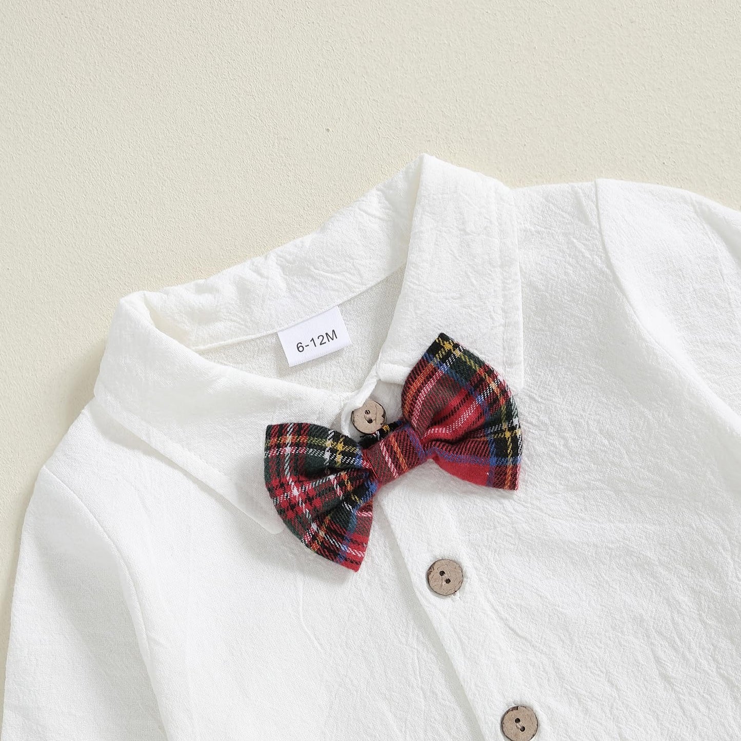 Newborn Baby Boy Gentleman Long Sleeve Bow Tie Romper Plaid Suspender Pants 2Pcs Christmas Clothes Set