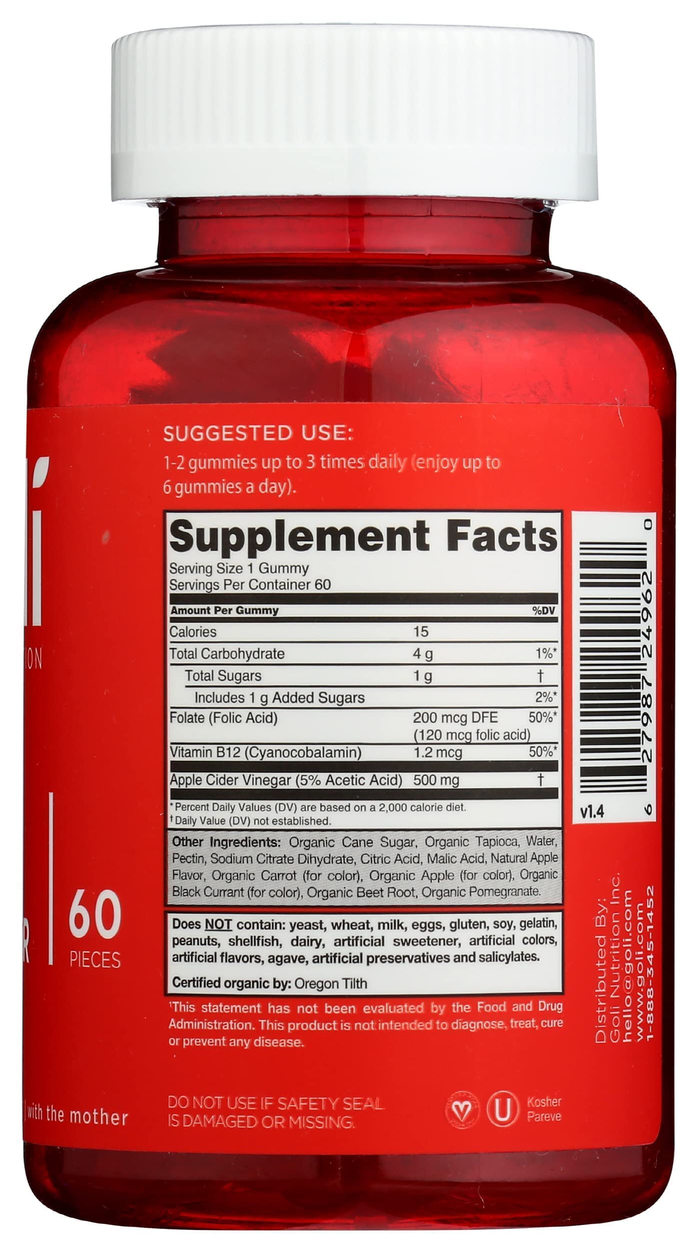 Goli Nutrition World's First Apple Cider Vinegar Gummies 60 Count,