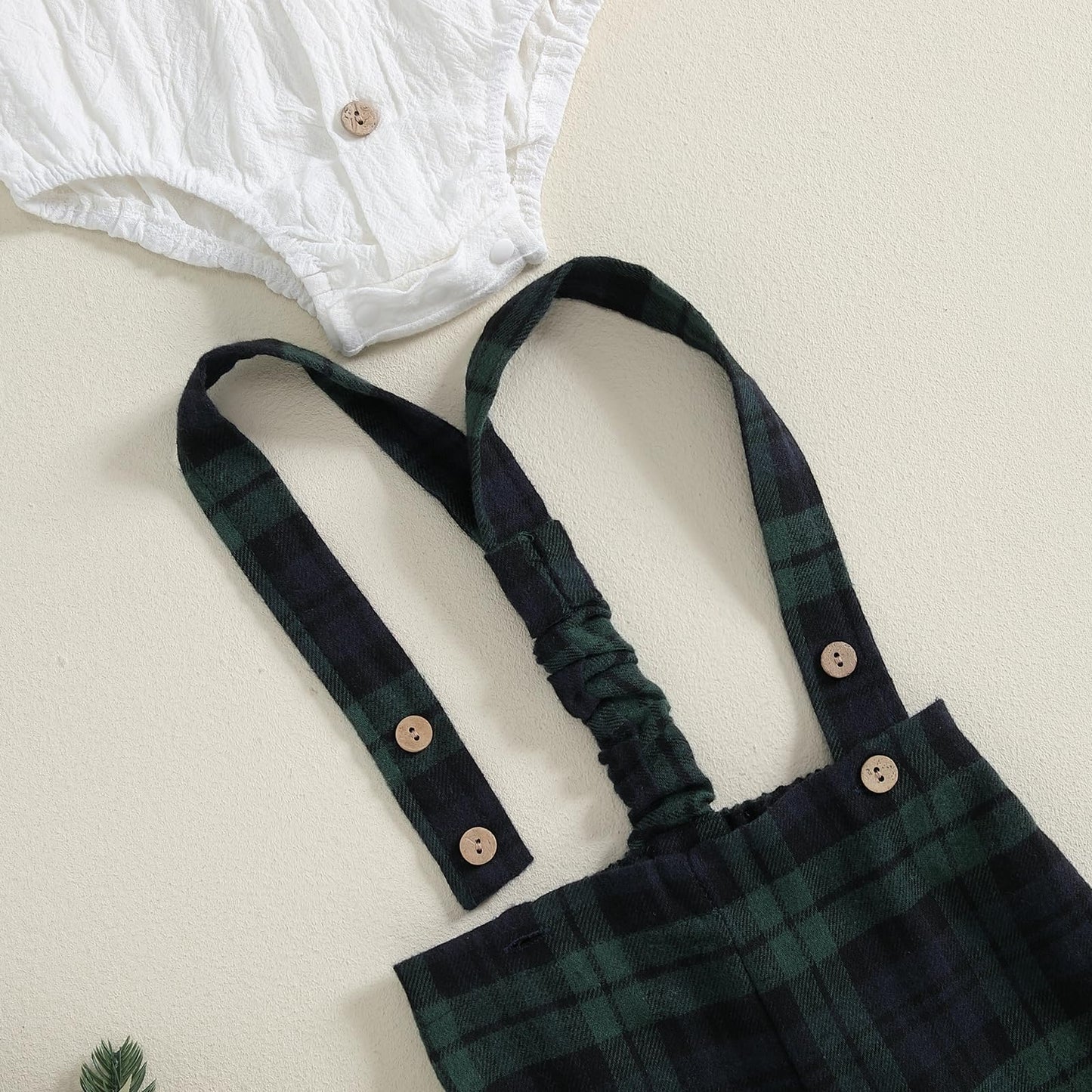 Newborn Baby Boy Gentleman Long Sleeve Bow Tie Romper Plaid Suspender Pants 2Pcs Christmas Clothes Set