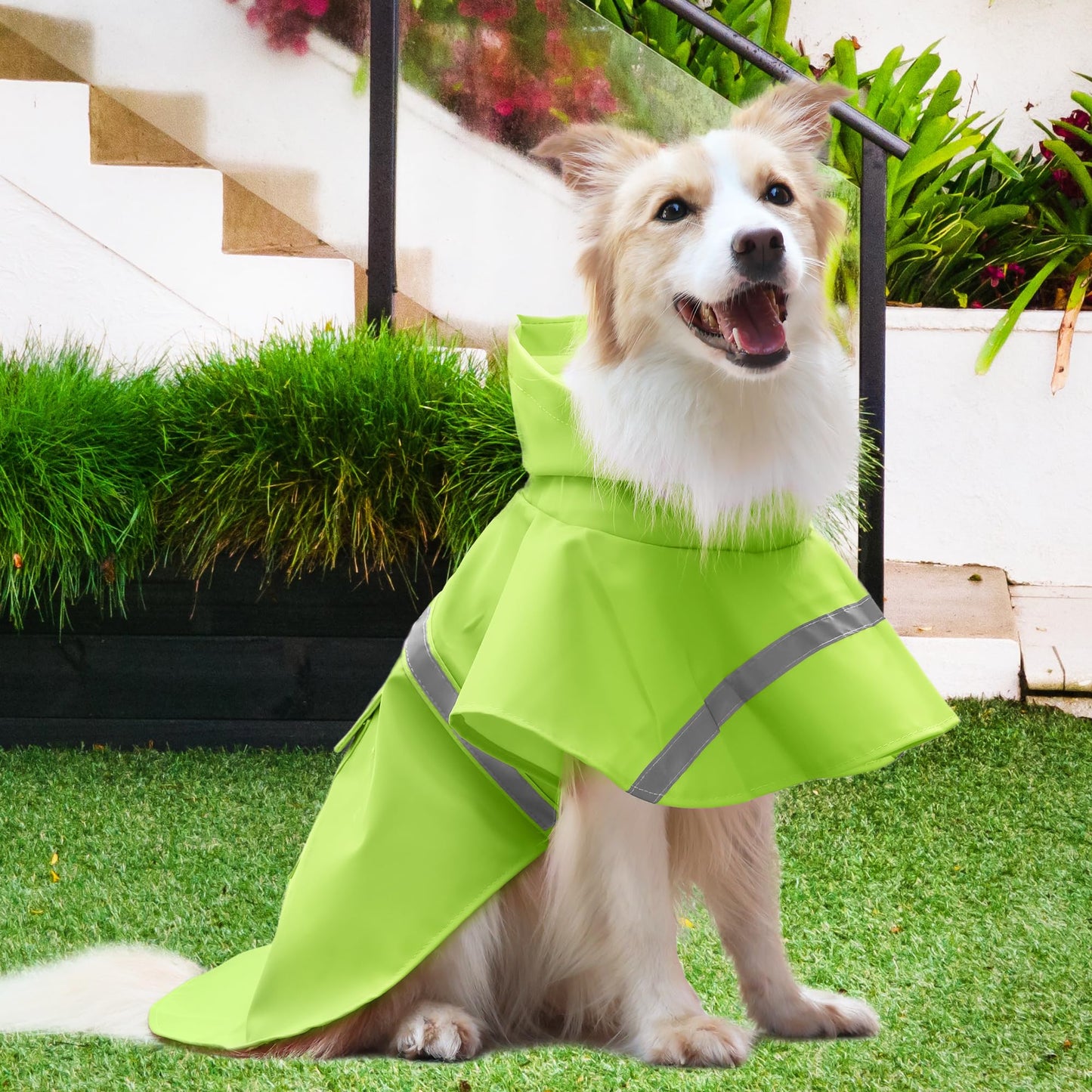 Dog Raincoat Adjustable - Pet Dinosaurs Water Proof Clothes Lightweight Rain Jacket Poncho Hoodies with Strip Reflective Blue