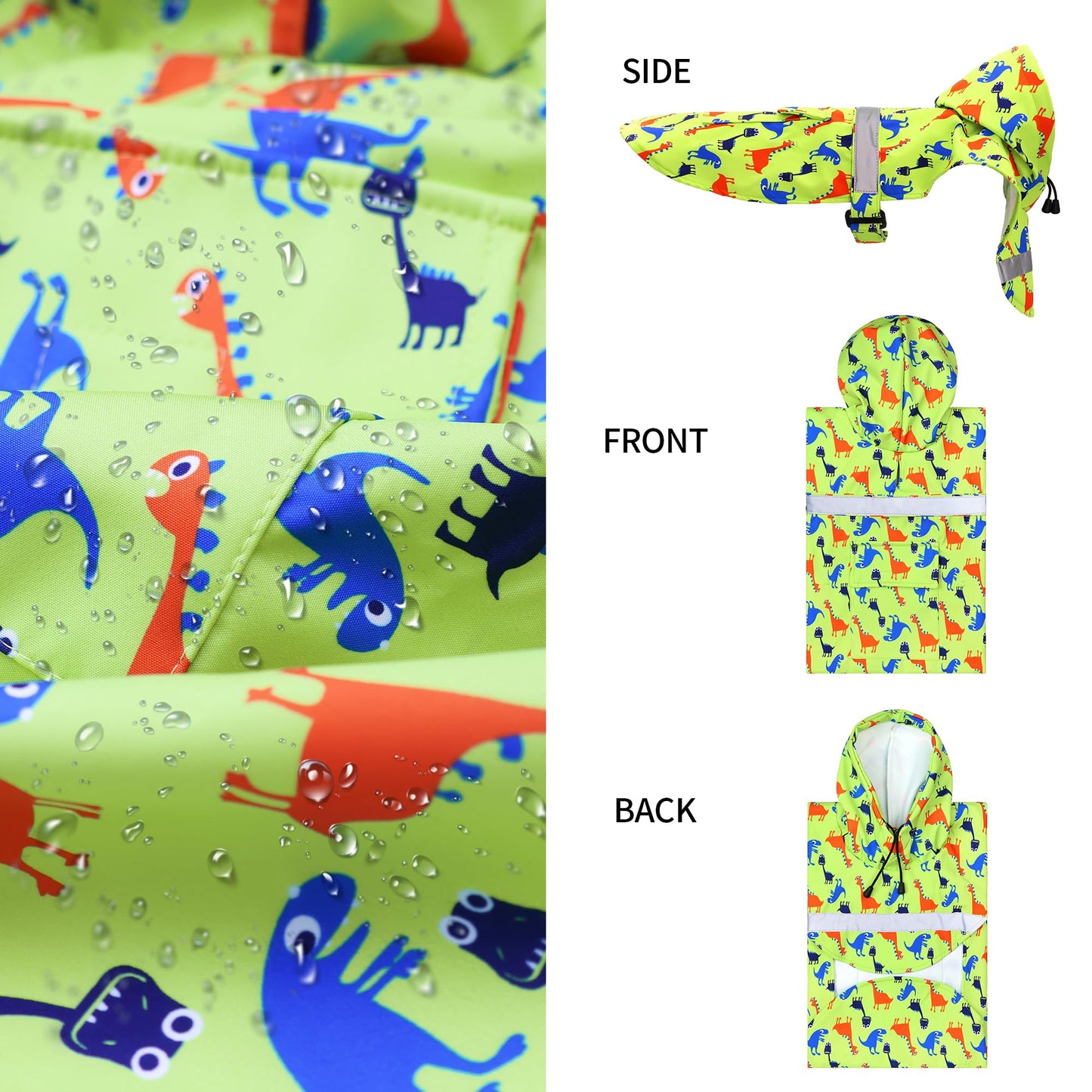 Dog Raincoat Adjustable - Pet Dinosaurs Water Proof Clothes Lightweight Rain Jacket Poncho Hoodies with Strip Reflective Blue