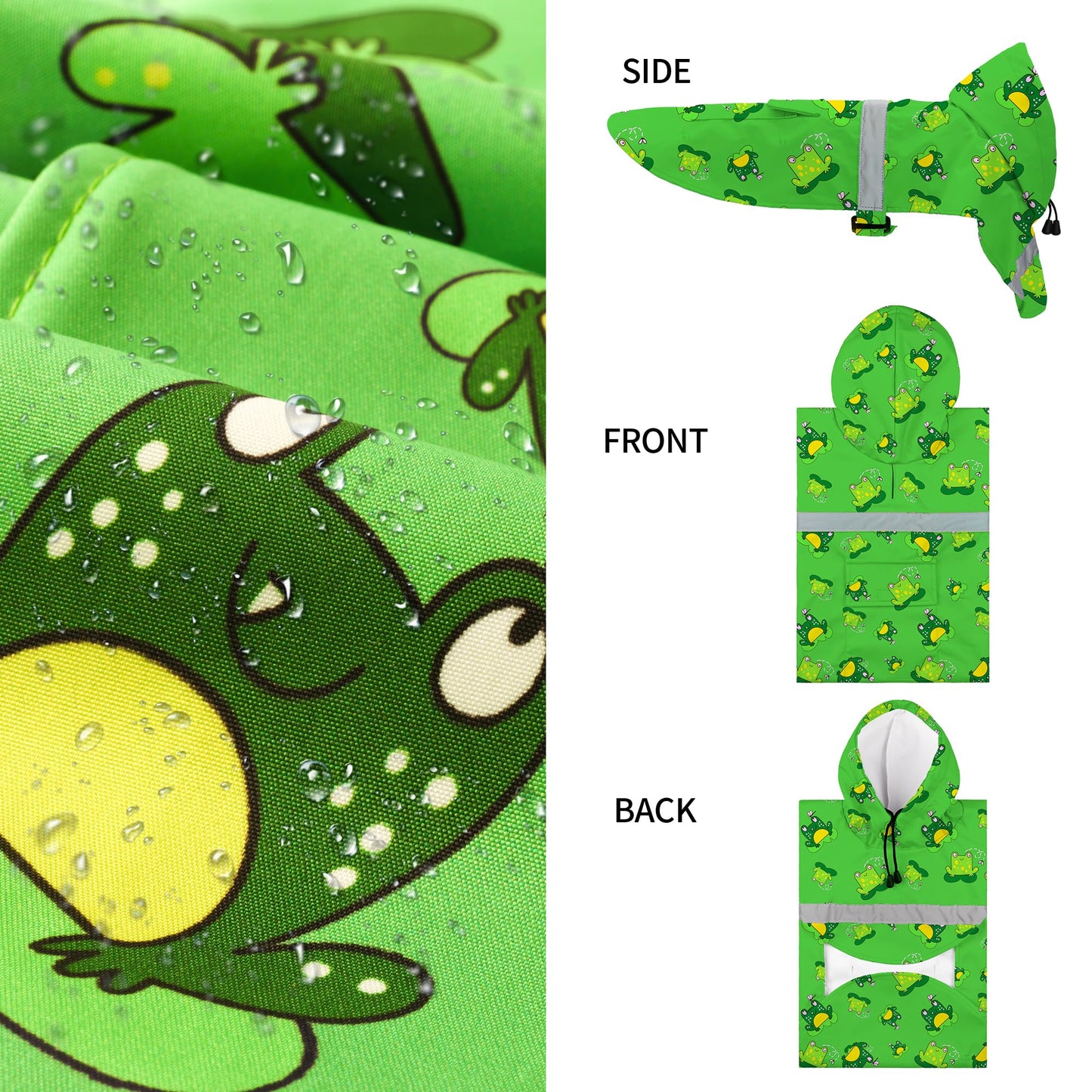 Dog Raincoat Adjustable - Pet Dinosaurs Water Proof Clothes Lightweight Rain Jacket Poncho Hoodies with Strip Reflective Blue