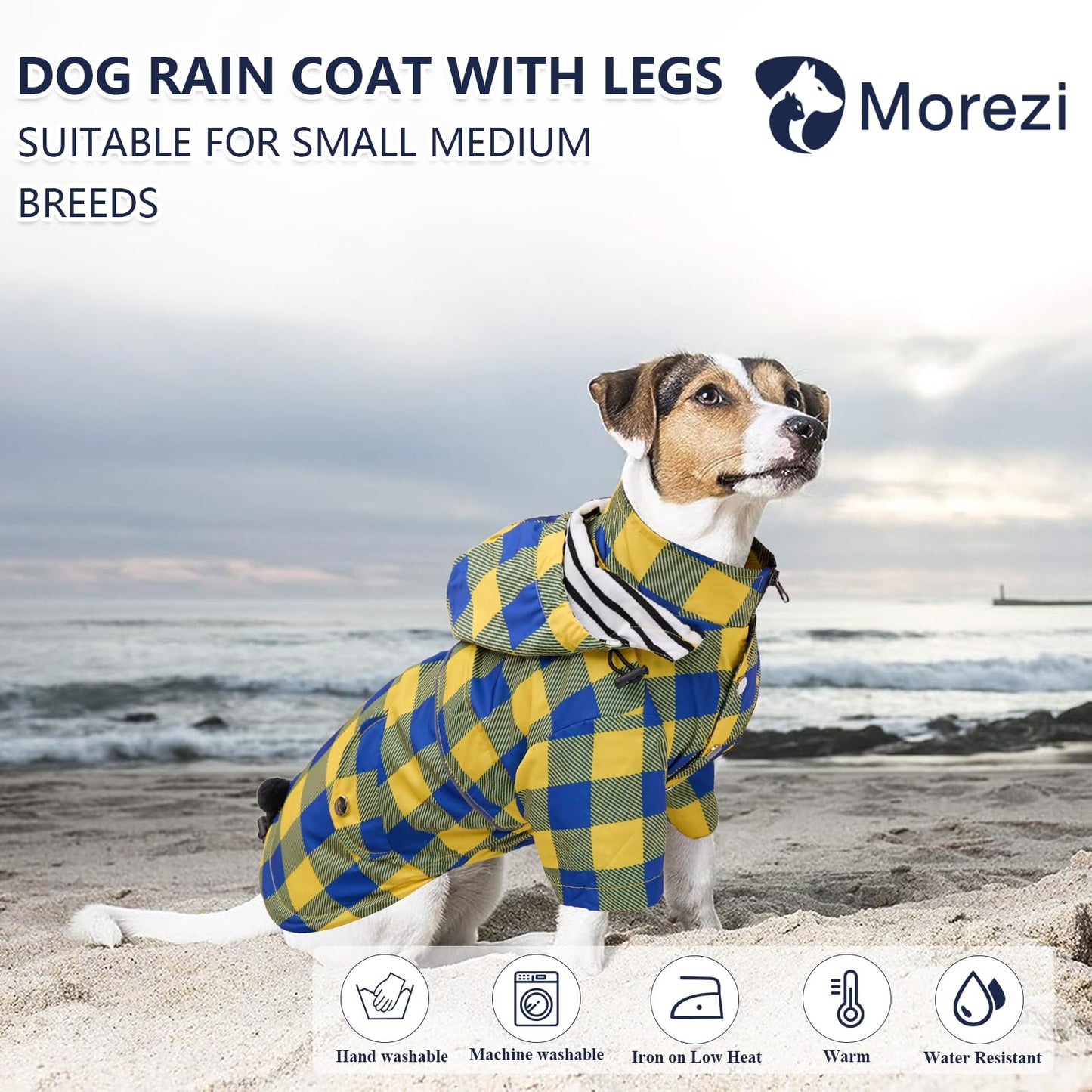 Dog Zip Up Dog Raincoat with Reflective, Rain/Water Resistant, Adjustable Drawstring, Removable Hood, Dog Raincoats with Legs 8lbs to 80lbs Available - Red - Small