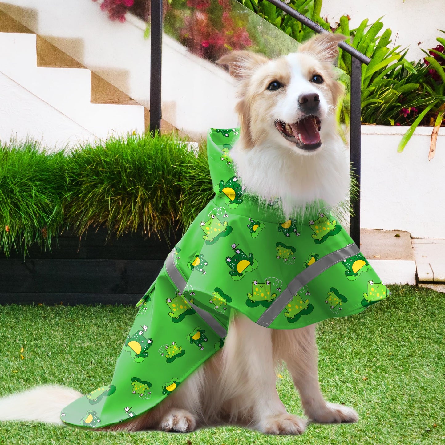 Dog Raincoat Adjustable - Pet Dinosaurs Water Proof Clothes Lightweight Rain Jacket Poncho Hoodies with Strip Reflective Blue