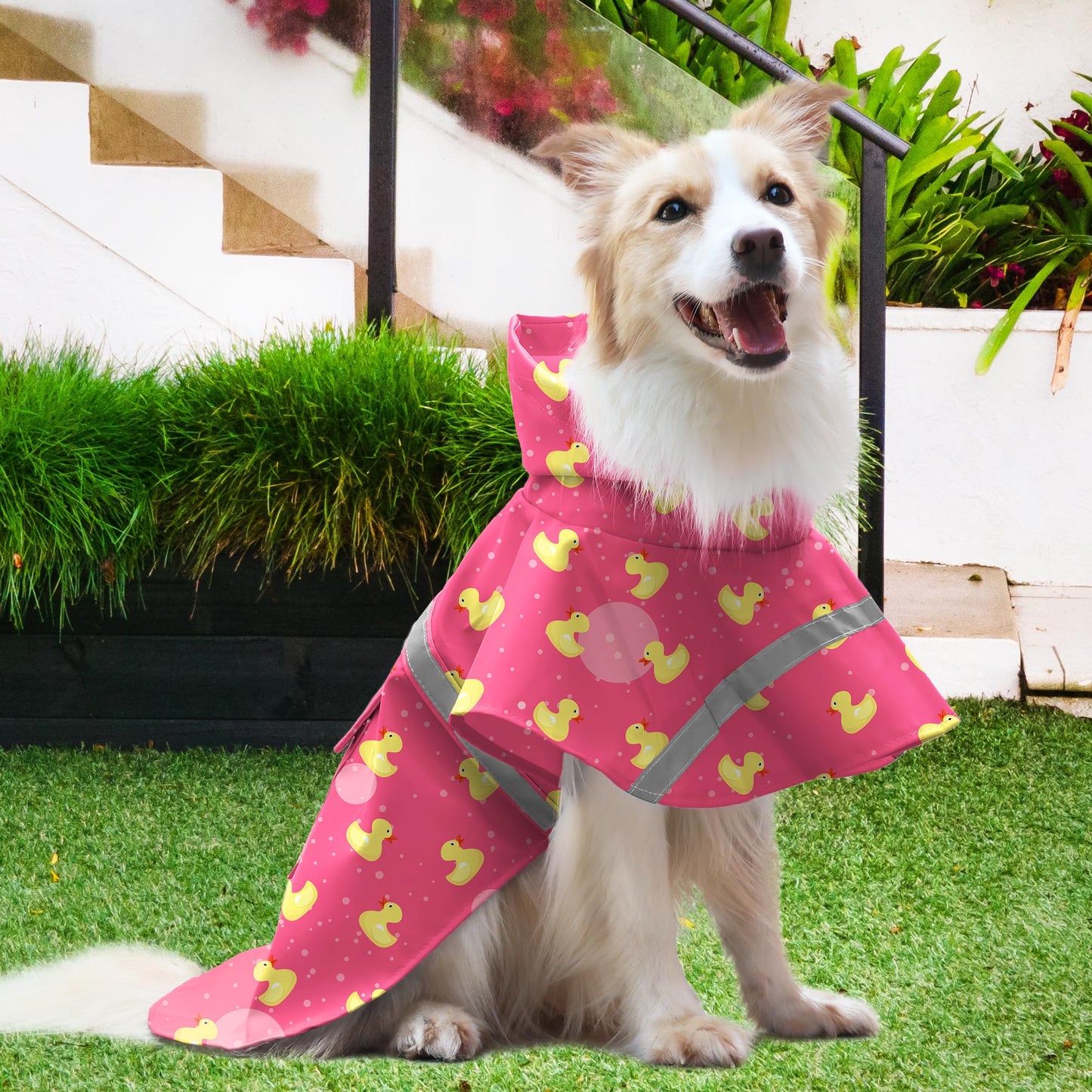Dog Raincoat Adjustable - Pet Dinosaurs Water Proof Clothes Lightweight Rain Jacket Poncho Hoodies with Strip Reflective Blue