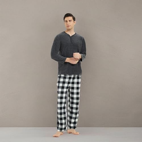 Couple Pajama Sets, Plaid Pajama Set for Men and Women Soft Warm Pjs Set