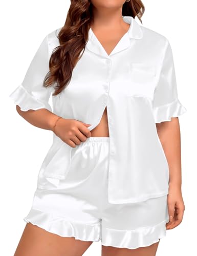 Womens Satin Plus Size Pajamas Silk Short Sleeve Pjs Sets