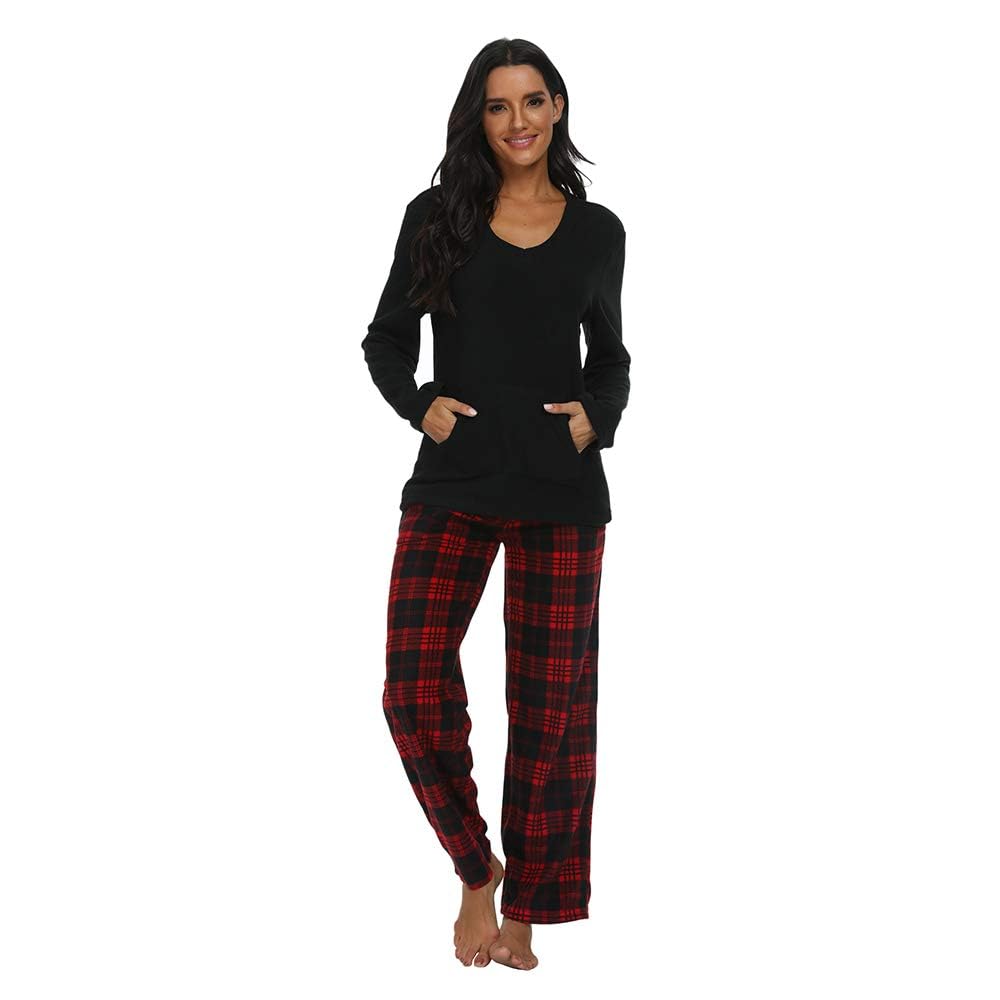 Couple Pajama Sets, Plaid Pajama Set for Men and Women Soft Warm Pjs Set