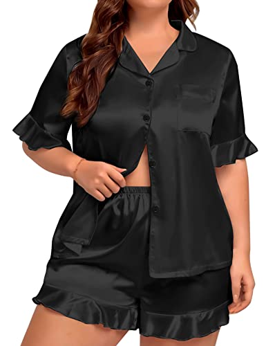 Womens Satin Plus Size Pajamas Silk Short Sleeve Pjs Sets