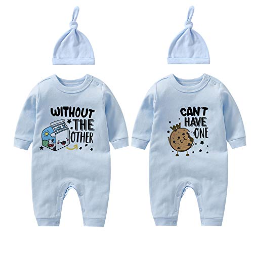 Baby Twins Bodysuits Cookie Milk Infant Baby Clothes Unisex Twin Baby Rompers Cute Outfits With Hat