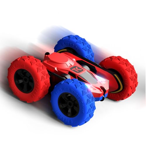 Threeking RC Stunt Cars Remote Control Car Double-Sided Driving 360-degree Flips Rotating Car Toy, Green