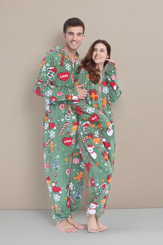 XMAS Women's & Men's Hooded Fleece Onesies One-Piece Pajamas