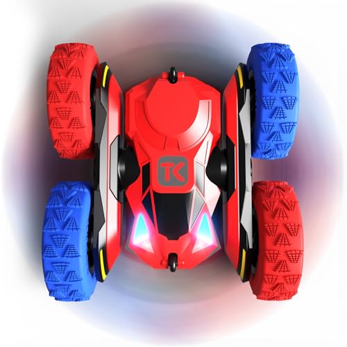 Threeking RC Stunt Cars Remote Control Car Double-Sided Driving 360-degree Flips Rotating Car Toy, Green