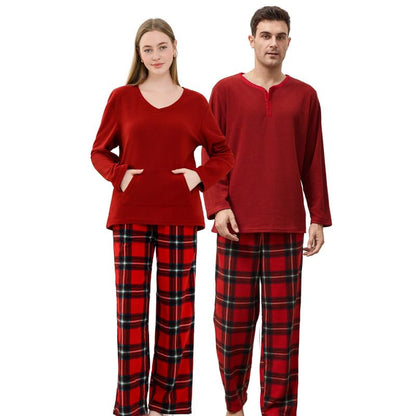 Couple Pajama Sets, Plaid Pajama Set for Men and Women Soft Warm Pjs Set