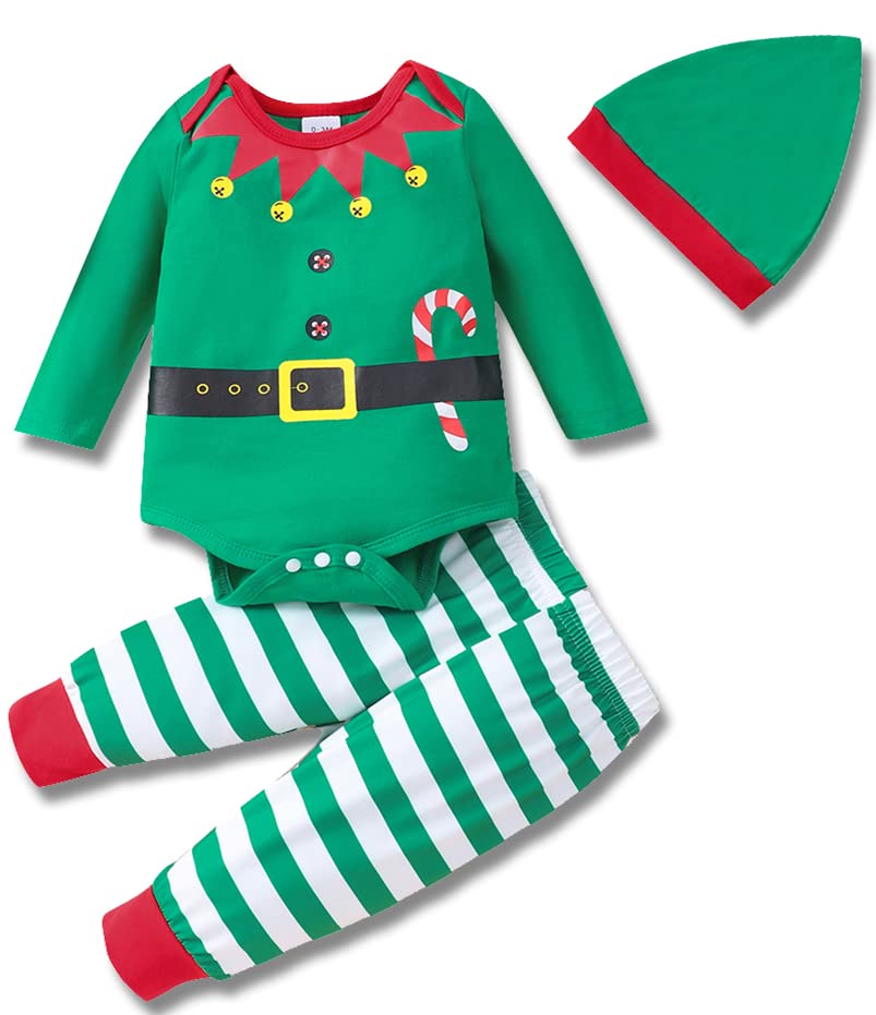 Newborn Baby 1st Christmas Outfit Elf Snowman Christmas Tree Romper 3pcs Set for Baby 0-24months