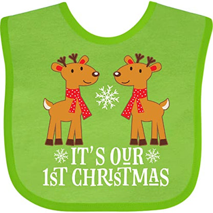 inktastic Twins Our 1st Christmas Reindeer Baby Bib