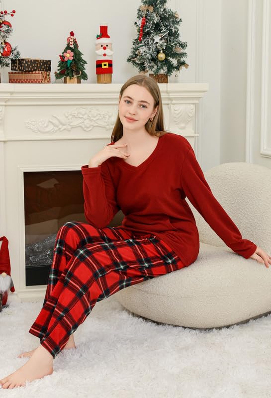 Couple Pajama Sets, Plaid Pajama Set for Men and Women Soft Warm Pjs Set