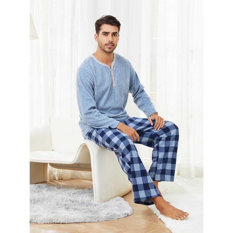 Couple Pajama Sets, Plaid Pajama Set for Men and Women Soft Warm Pjs Set