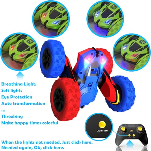 Threeking RC Stunt Cars Remote Control Car Double-Sided Driving 360-degree Flips Rotating Car Toy, Green