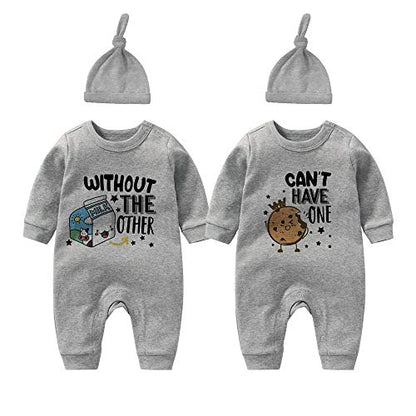 Baby Twins Bodysuits Cookie Milk Infant Baby Clothes Unisex Twin Baby Rompers Cute Outfits With Hat