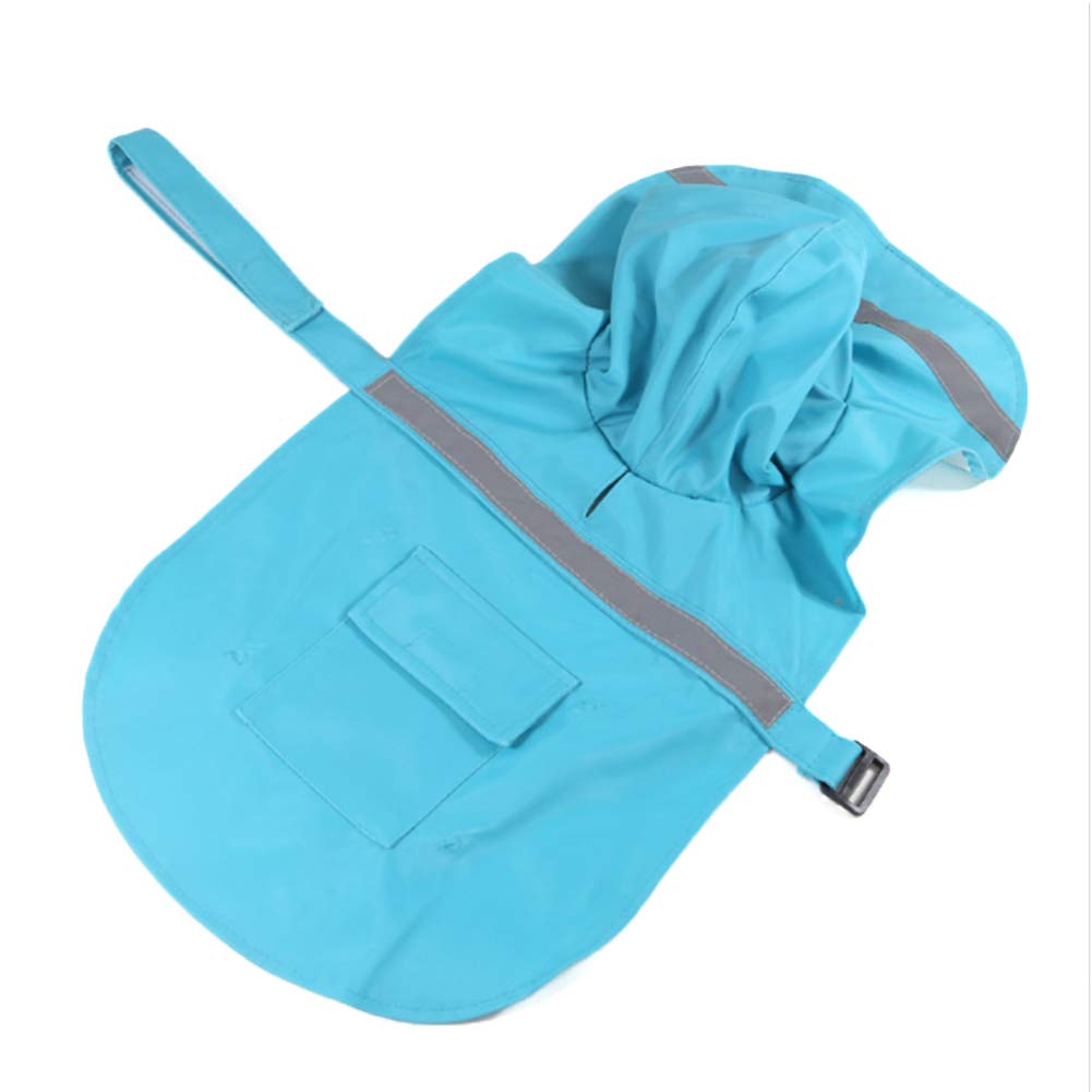 Dog Raincoat Adjustable - Pet Dinosaurs Water Proof Clothes Lightweight Rain Jacket Poncho Hoodies with Strip Reflective Blue