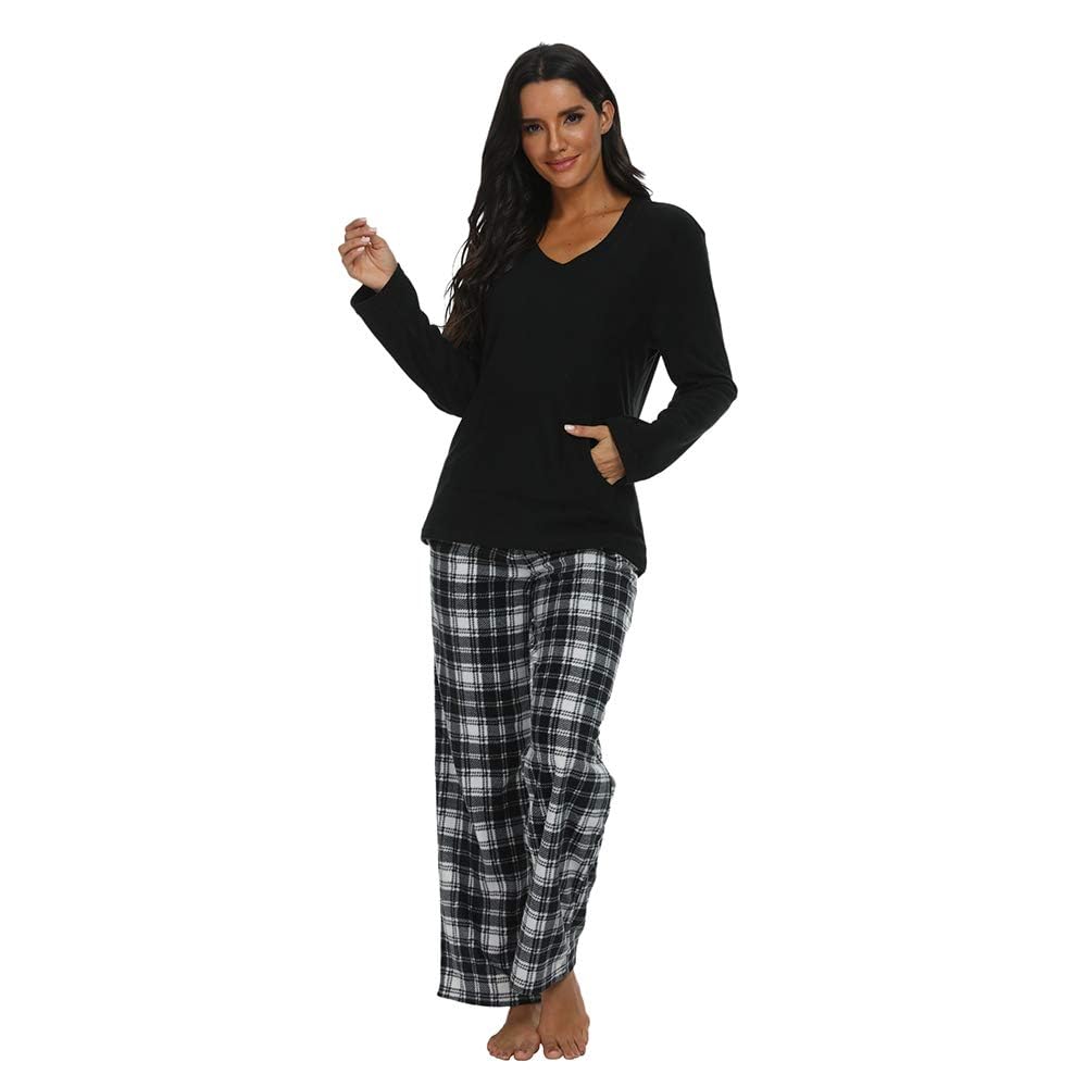 Couple Pajama Sets, Plaid Pajama Set for Men and Women Soft Warm Pjs Set