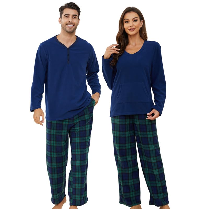 Couple Pajama Sets, Plaid Pajama Set for Men and Women Soft Warm Pjs Set