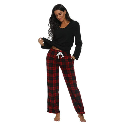 Couple Pajama Sets, Plaid Pajama Set for Men and Women Soft Warm Pjs Set