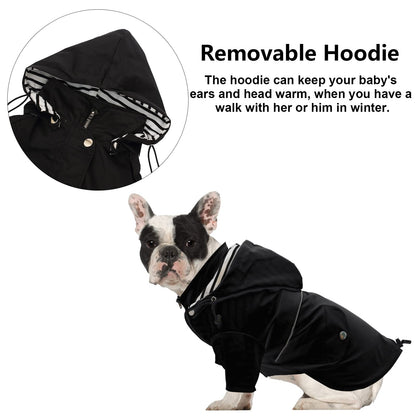 Dog Zip Up Dog Raincoat with Reflective, Rain/Water Resistant, Adjustable Drawstring, Removable Hood, Dog Raincoats with Legs 8lbs to 80lbs Available - Red - Small