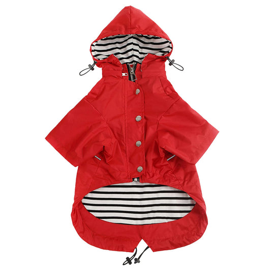 Dog Zip Up Dog Raincoat with Reflective, Rain/Water Resistant, Adjustable Drawstring, Removable Hood, Dog Raincoats with Legs 8lbs to 80lbs Available - Red - Small