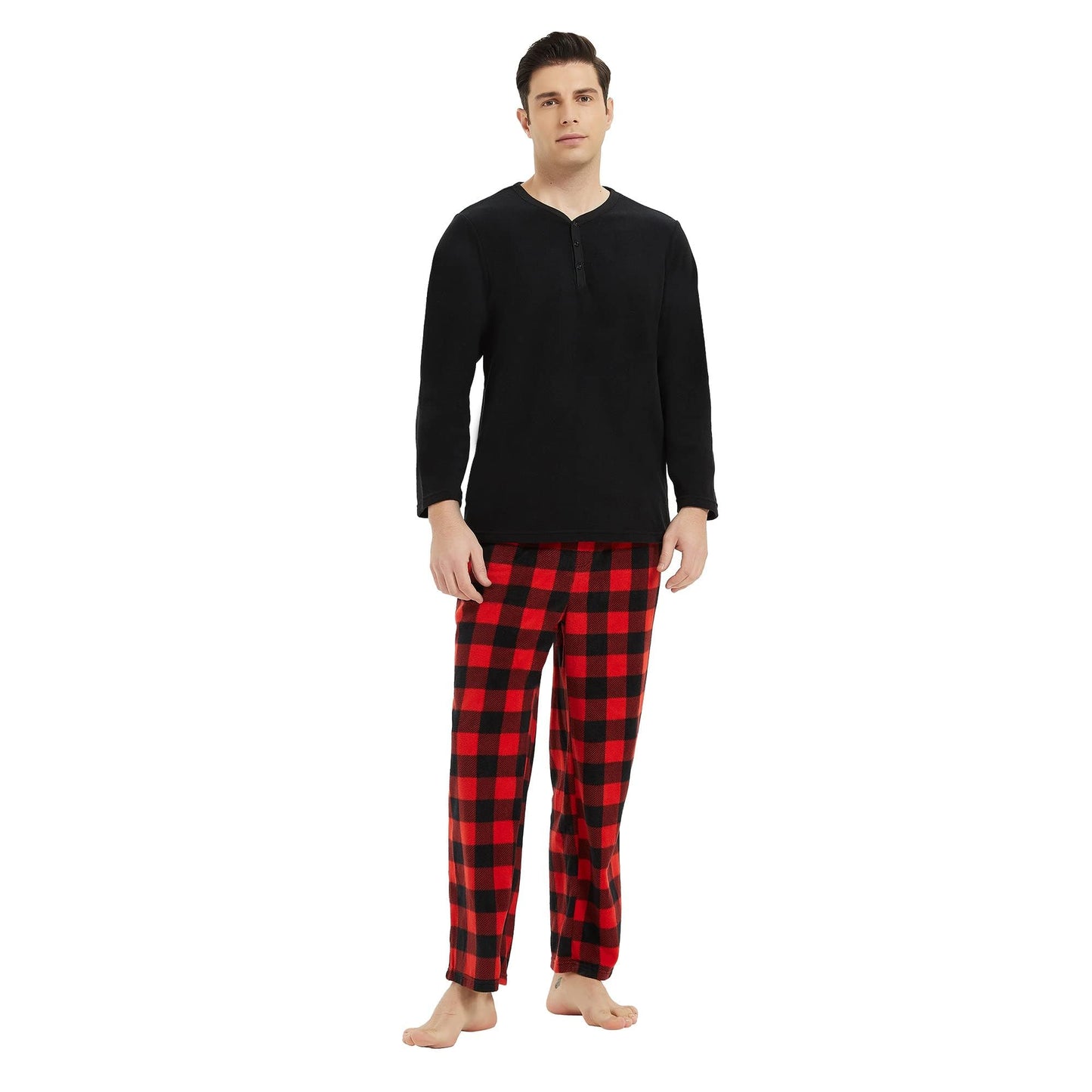 Couple Pajama Sets, Plaid Pajama Set for Men and Women Soft Warm Pjs Set