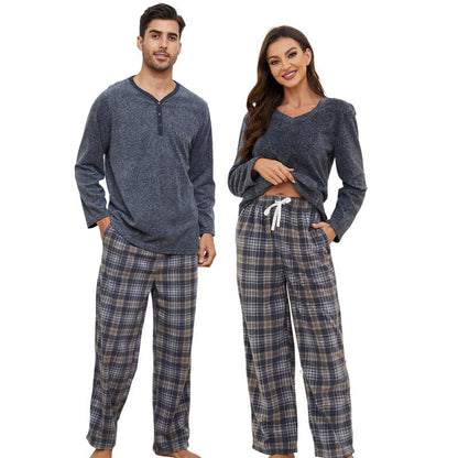 Couple Pajama Sets, Plaid Pajama Set for Men and Women Soft Warm Pjs Set