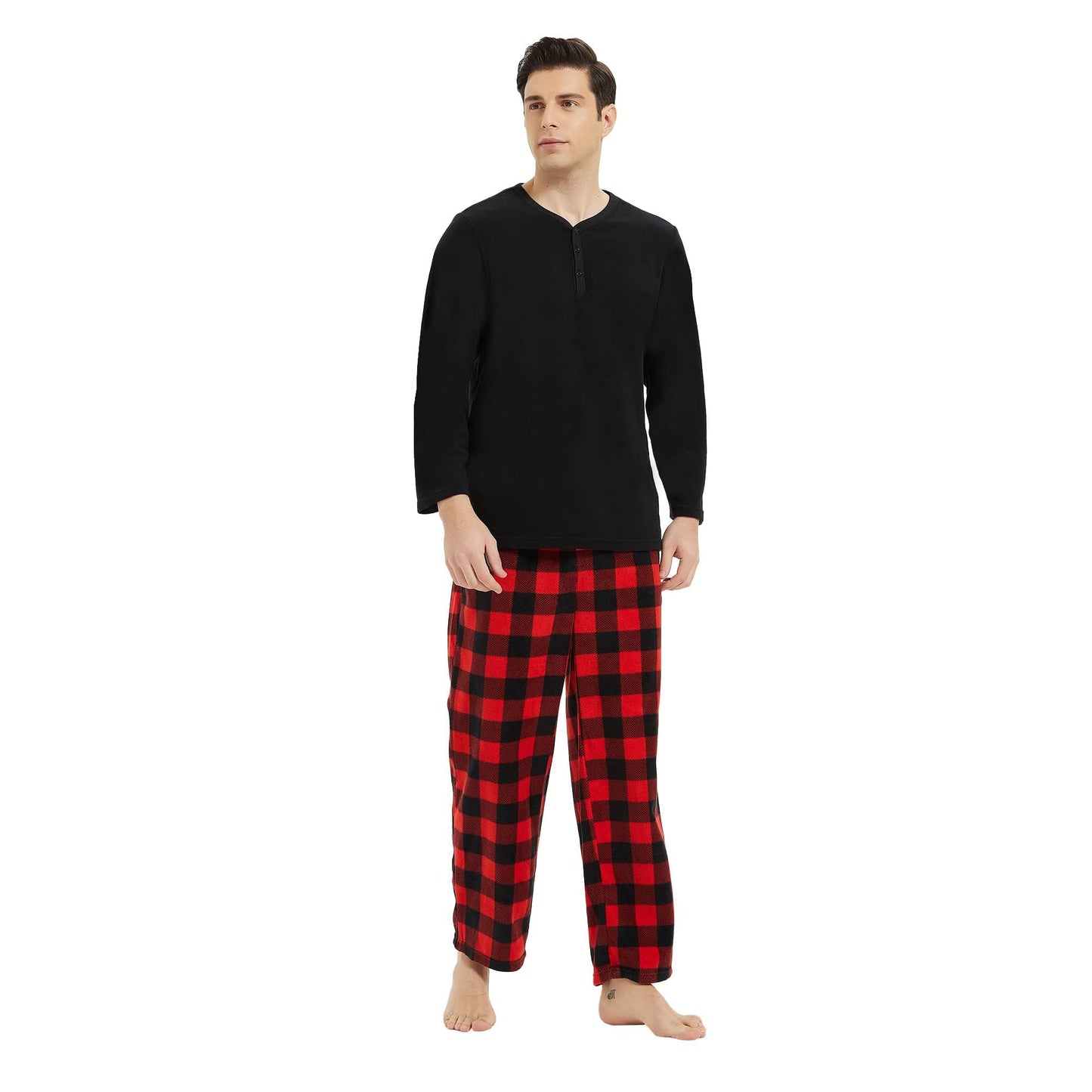 Couple Pajama Sets, Plaid Pajama Set for Men and Women Soft Warm Pjs Set