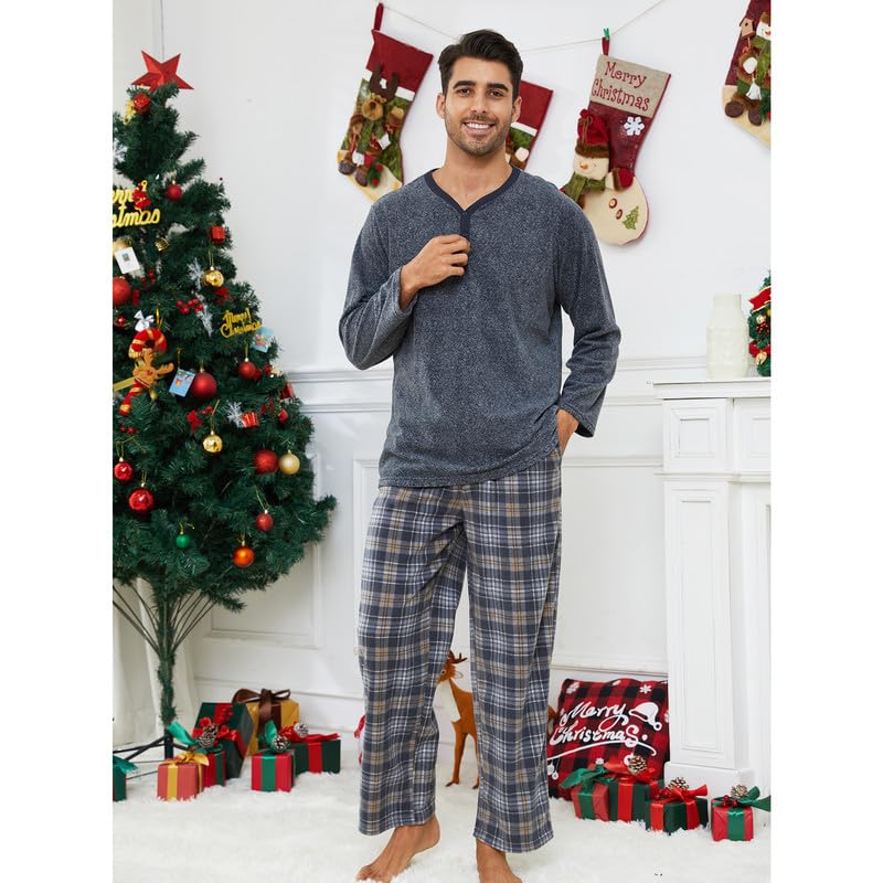 Couple Pajama Sets, Plaid Pajama Set for Men and Women Soft Warm Pjs Set