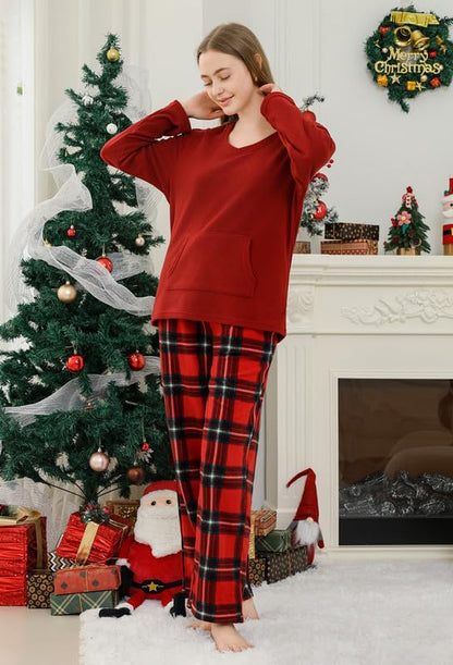 Couple Pajama Sets, Plaid Pajama Set for Men and Women Soft Warm Pjs Set