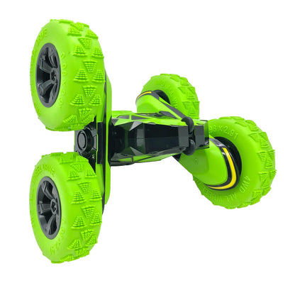 Threeking RC Stunt Cars Remote Control Car Double-Sided Driving 360-degree Flips Rotating Car Toy, Green