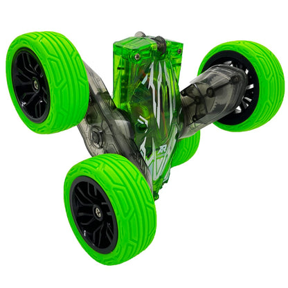 Threeking RC Stunt Cars Remote Control Car Double-Sided Driving 360-degree Flips Rotating Car Toy, Green